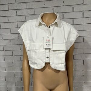 White Cropped Button-Up‎ Top